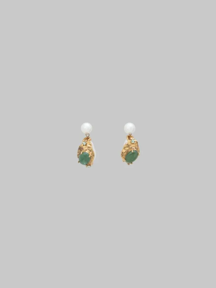 Women Marni Earrings Pearl Drop Earrings With Green Gemstones