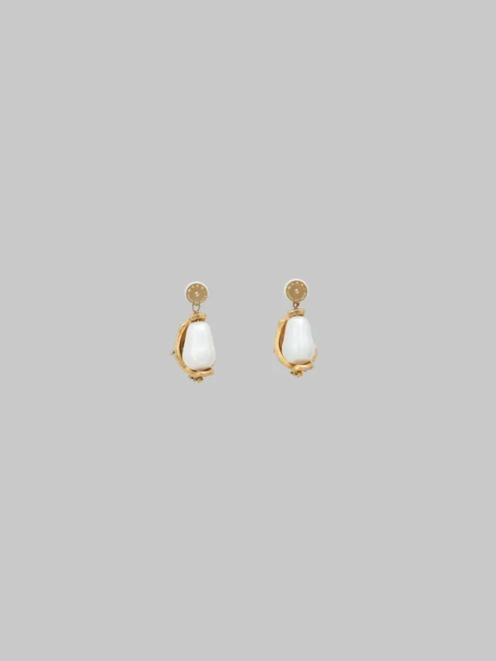 Women Marni Earrings Pearl Drop Earrings With Green Gemstones