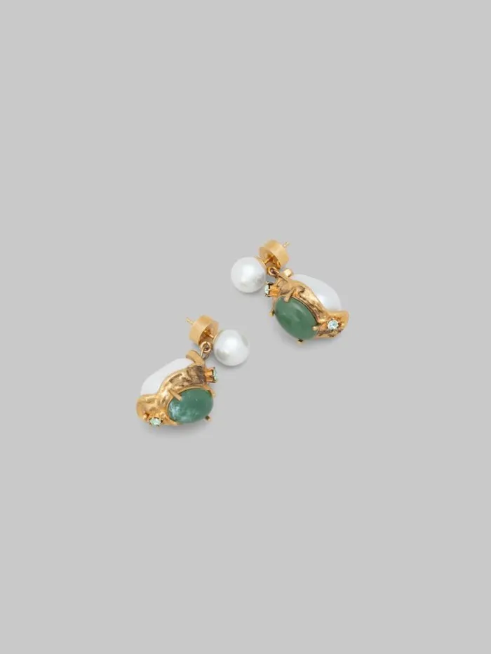 Women Marni Earrings Pearl Drop Earrings With Green Gemstones