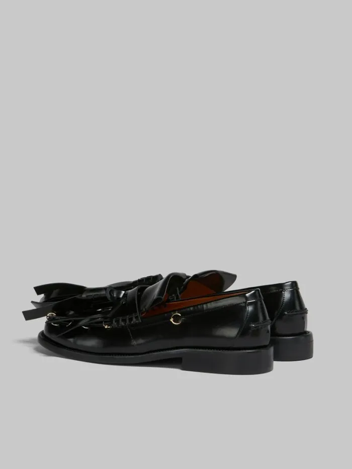 Women Marni Flats Black Leather Bambi Loafer With Maxi Tassels