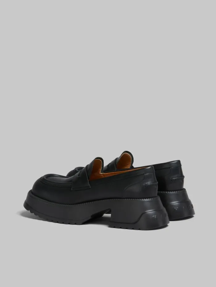 Women Marni Flats Black Leather Loafer With Platform Sole