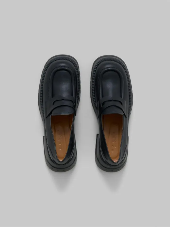 Women Marni Flats Black Leather Loafer With Platform Sole