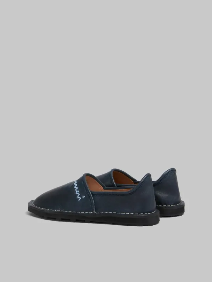 Women Marni Flats Blue Leather SlipOn Loafer With Marni Symbol