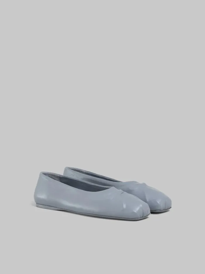 Women Marni Flats Grey Nappa Leather Seamless Little Bow Ballet Flat