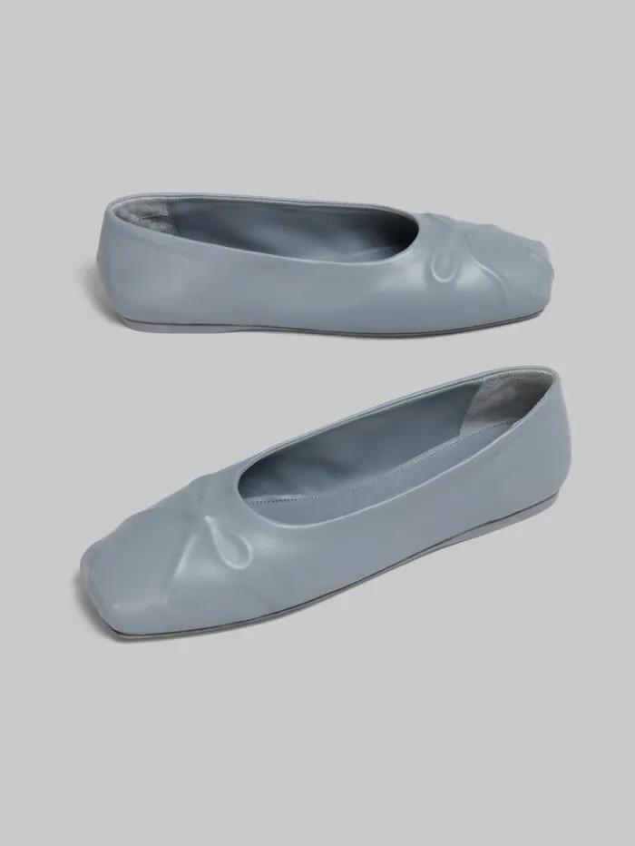 Women Marni Flats Grey Nappa Leather Seamless Little Bow Ballet Flat