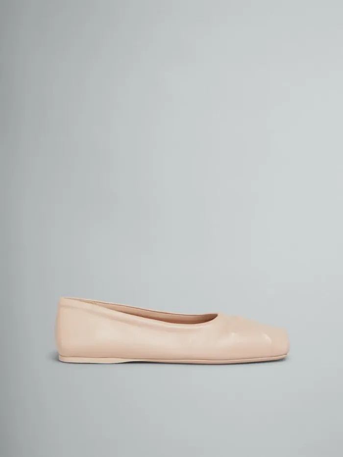 Women Marni Flats Powder Pink Nappa Leather Seamless Little Bow Ballet Flat