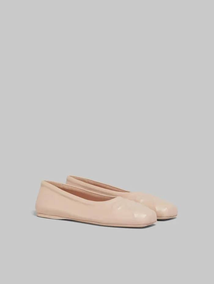Women Marni Flats Powder Pink Nappa Leather Seamless Little Bow Ballet Flat