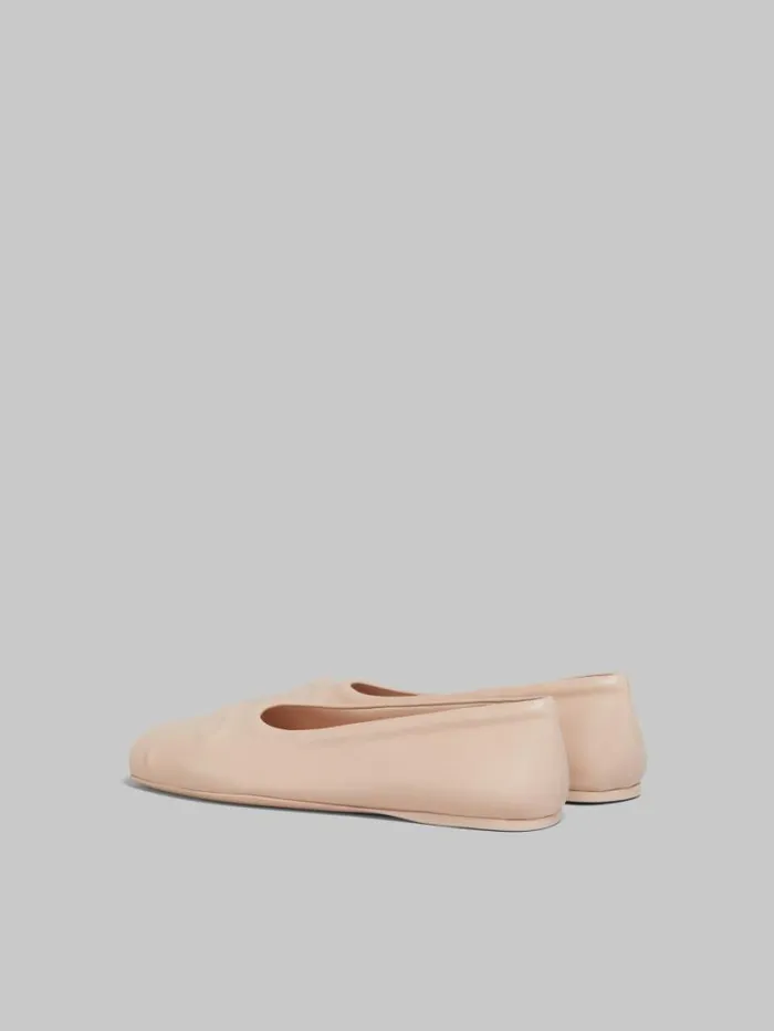 Women Marni Flats Powder Pink Nappa Leather Seamless Little Bow Ballet Flat