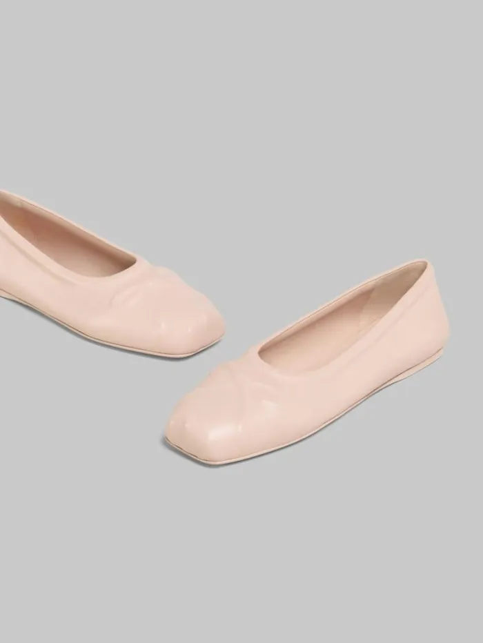 Women Marni Flats Powder Pink Nappa Leather Seamless Little Bow Ballet Flat