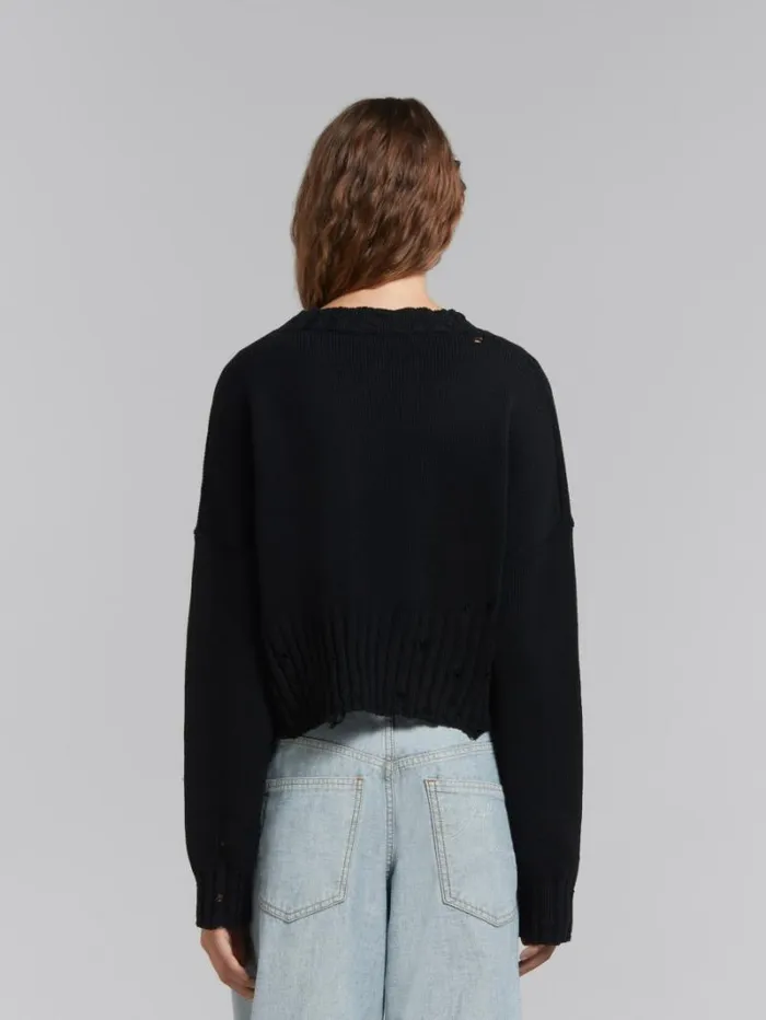 Women Marni Knitwear Black Dishevelled Cotton Cropped Jumper