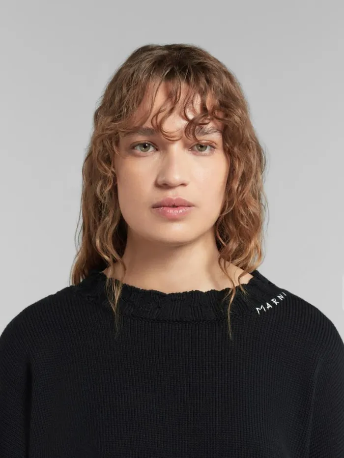 Women Marni Knitwear Black Dishevelled Cotton Cropped Jumper