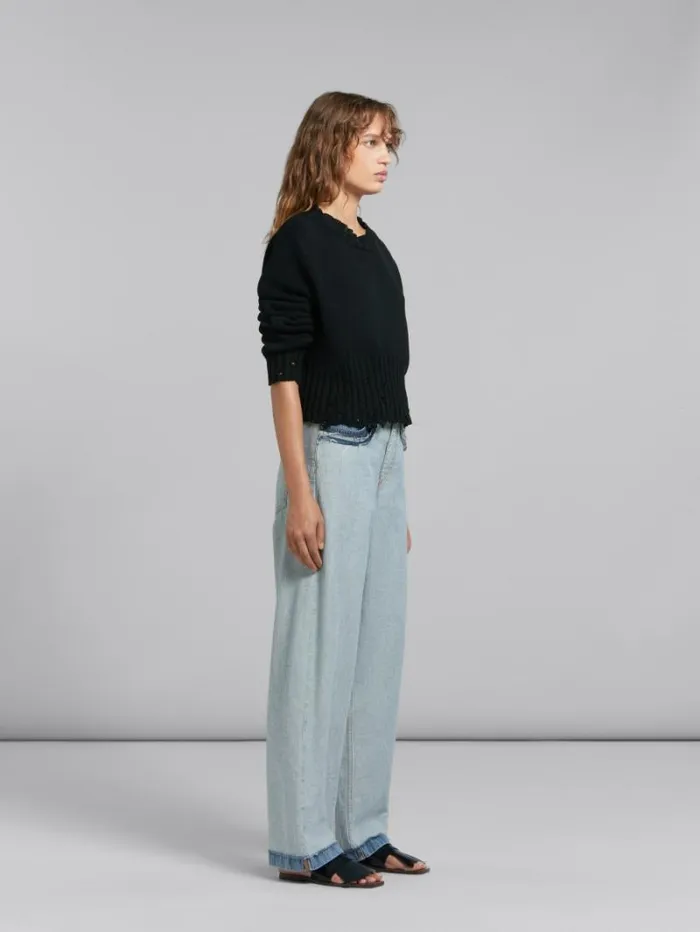 Women Marni Knitwear Black Dishevelled Cotton Cropped Jumper