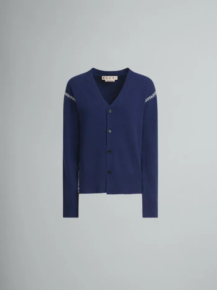 Women Marni Knitwear Blue WoolCashmere Cardigan With Marni Mending