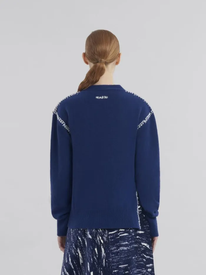Women Marni Knitwear Blue WoolCashmere Cardigan With Marni Mending