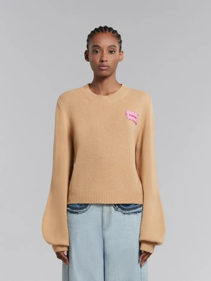 Women Marni Knitwear Brown Cashmere Jumper With Marni Mending Patch
