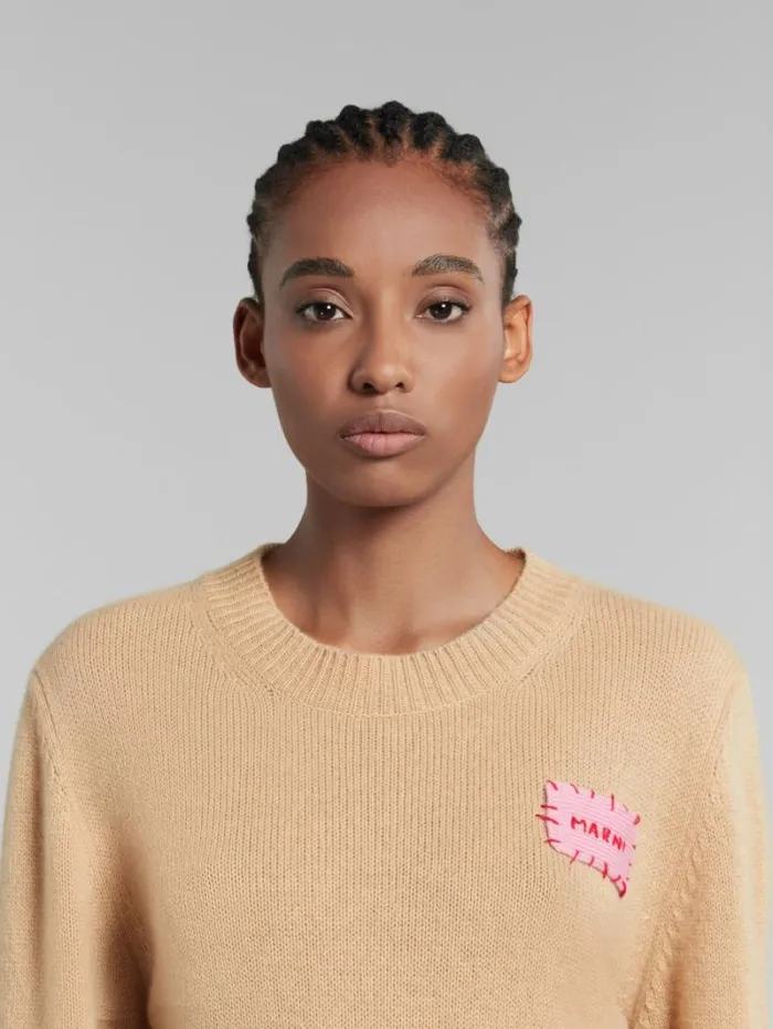 Women Marni Knitwear Brown Cashmere Jumper With Marni Mending Patch