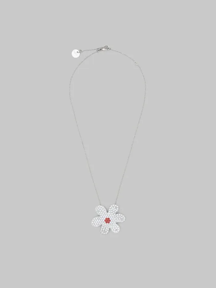 Women Marni Necklaces Palladium Ball Chain Necklace With Daisy Pendant