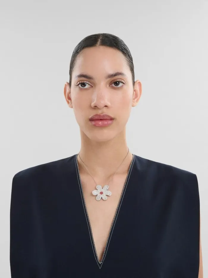 Women Marni Necklaces Palladium Ball Chain Necklace With Daisy Pendant