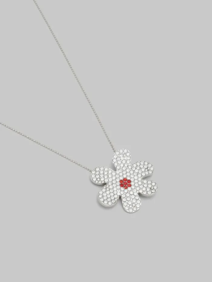 Women Marni Necklaces Palladium Ball Chain Necklace With Daisy Pendant
