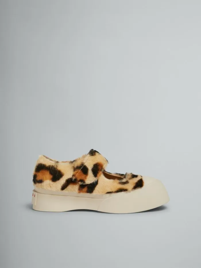 Women Marni Pablo Yellow Animalier Print Shearling Mary Jane Sneaker