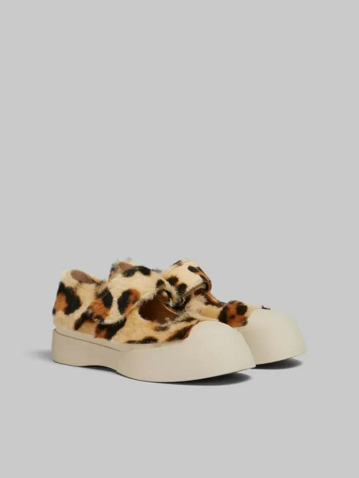 Women Marni Pablo Yellow Animalier Print Shearling Mary Jane Sneaker