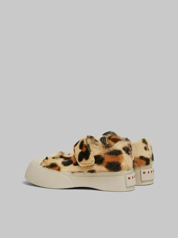 Women Marni Pablo Yellow Animalier Print Shearling Mary Jane Sneaker