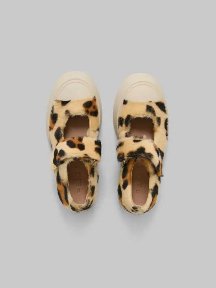 Women Marni Pablo Yellow Animalier Print Shearling Mary Jane Sneaker