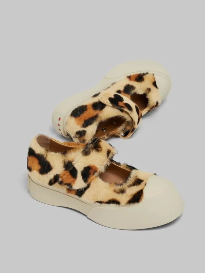 Women Marni Pablo Yellow Animalier Print Shearling Mary Jane Sneaker