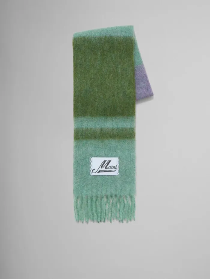 Women Marni Scarves Green Striped AlpacaMohair Scarf
