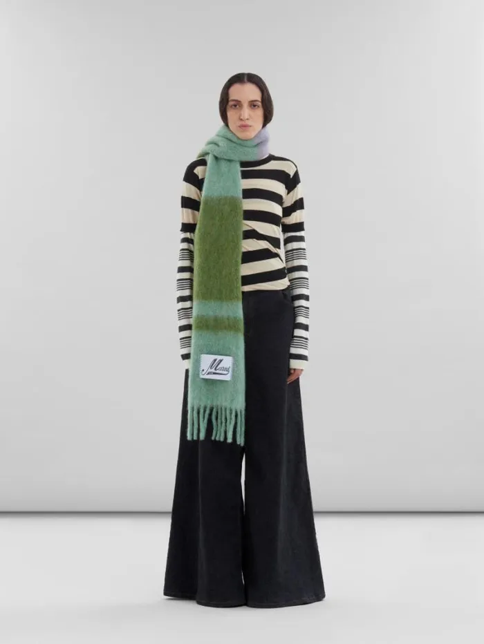 Women Marni Scarves Green Striped AlpacaMohair Scarf