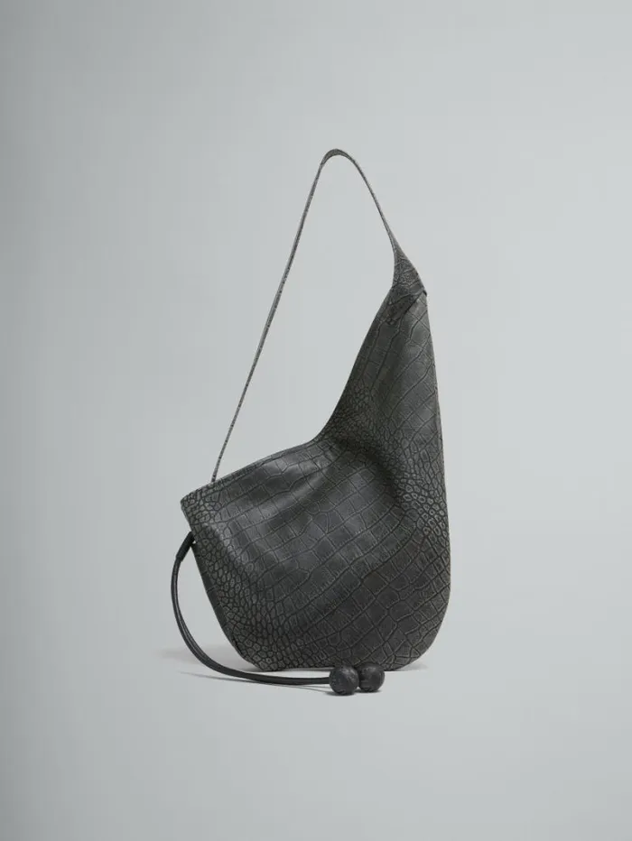 Women Marni Shoulder Bags Small Black Crocodile Print Hobo Bag