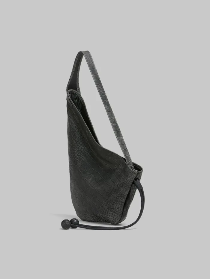 Women Marni Shoulder Bags Small Black Crocodile Print Hobo Bag