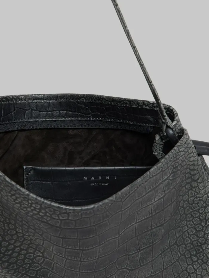 Women Marni Shoulder Bags Small Black Crocodile Print Hobo Bag