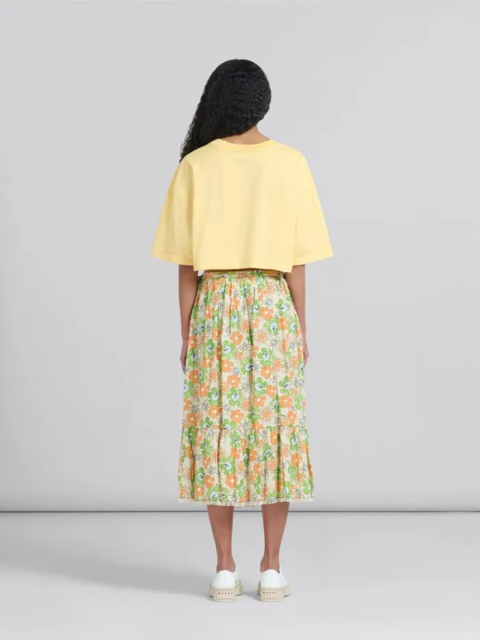 Women Marni Skirts Orange And Green Printed Linen Skirt With Flounce