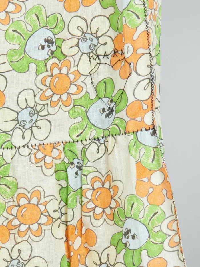 Women Marni Skirts Orange And Green Printed Linen Skirt With Flounce