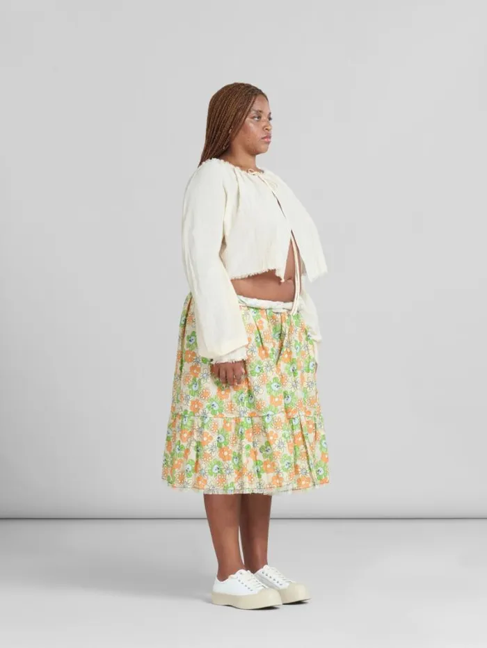 Women Marni Skirts Orange And Green Printed Linen Skirt With Flounce