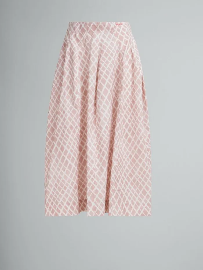 Women Marni Skirts Pink Poplin Midi Skirt With Landscapes Print