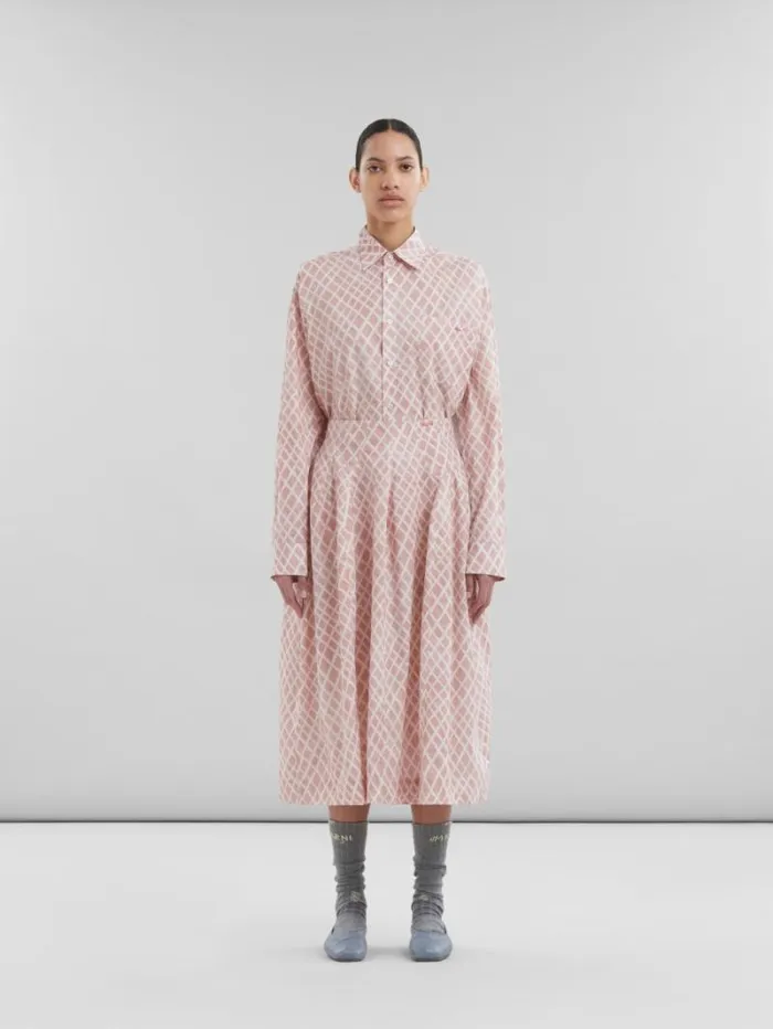 Women Marni Skirts Pink Poplin Midi Skirt With Landscapes Print