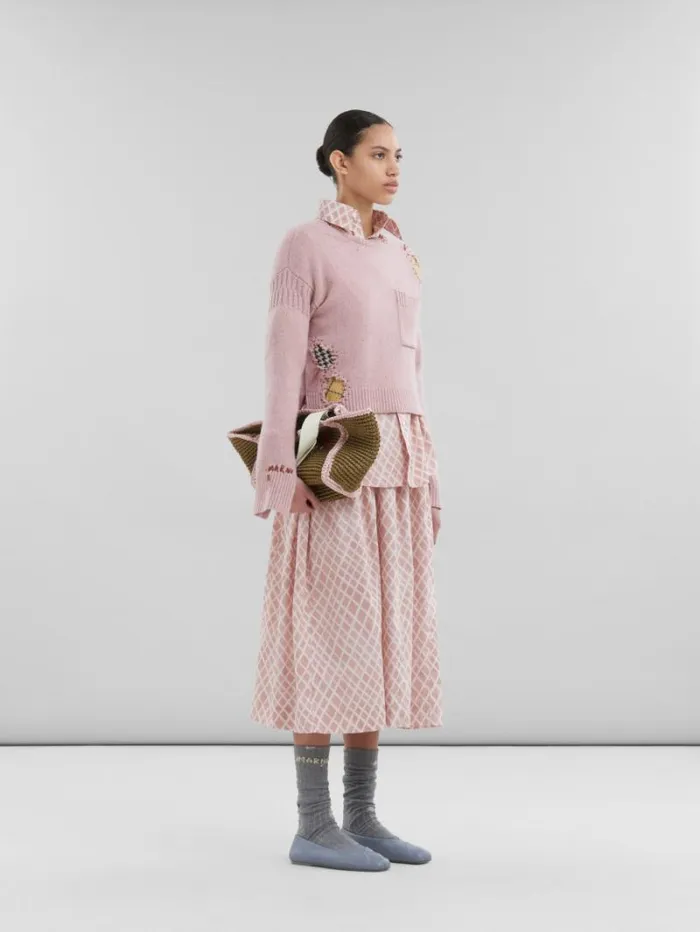 Women Marni Skirts Pink Poplin Midi Skirt With Landscapes Print