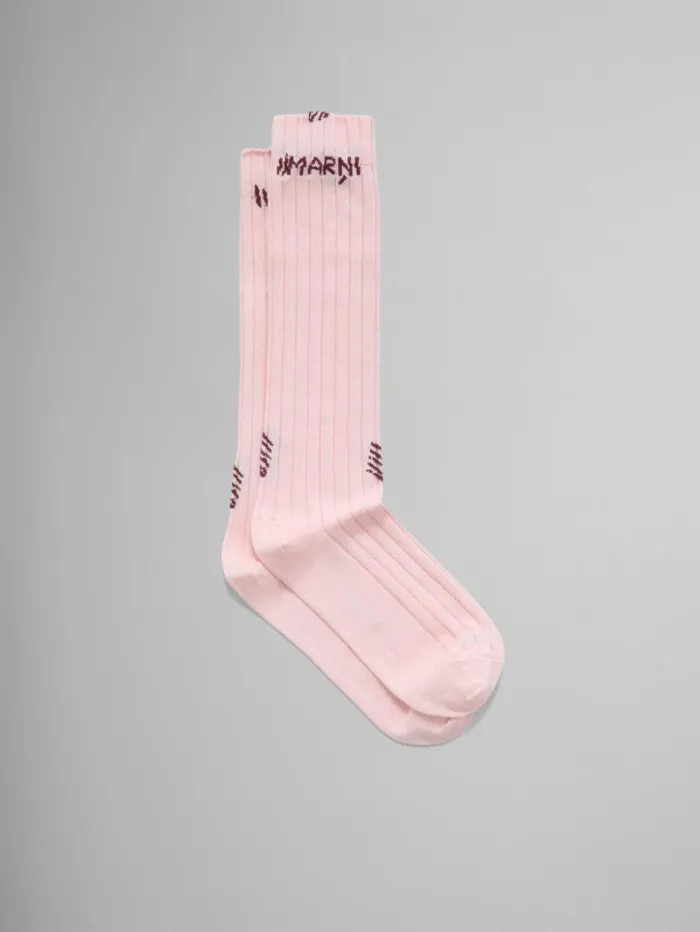 Women Marni Socks Pink Ribbed Cotton Socks With Marni Mending