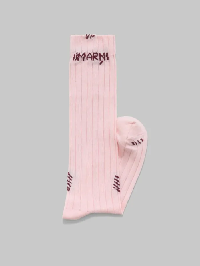 Women Marni Socks Pink Ribbed Cotton Socks With Marni Mending