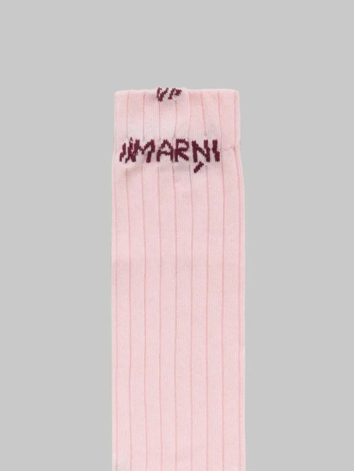 Women Marni Socks Pink Ribbed Cotton Socks With Marni Mending
