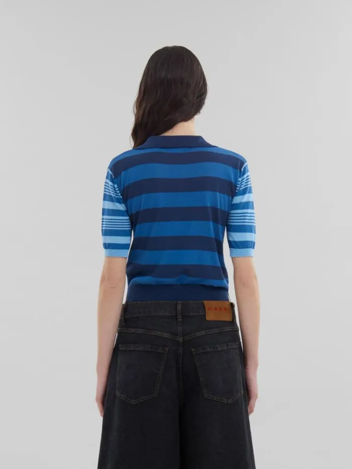 Women Marni Tops and Tshirts Blue ContrastStripe Light Cotton ShortSleeved Jumper