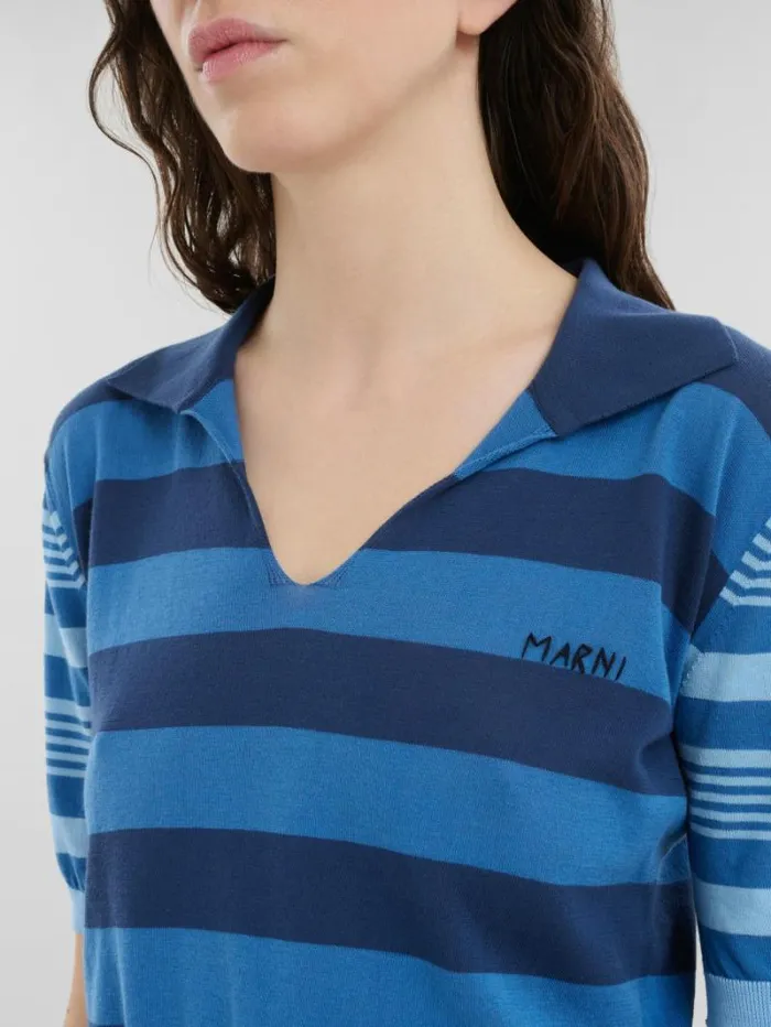 Women Marni Tops and Tshirts Blue ContrastStripe Light Cotton ShortSleeved Jumper
