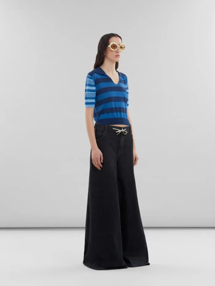 Women Marni Tops and Tshirts Blue ContrastStripe Light Cotton ShortSleeved Jumper