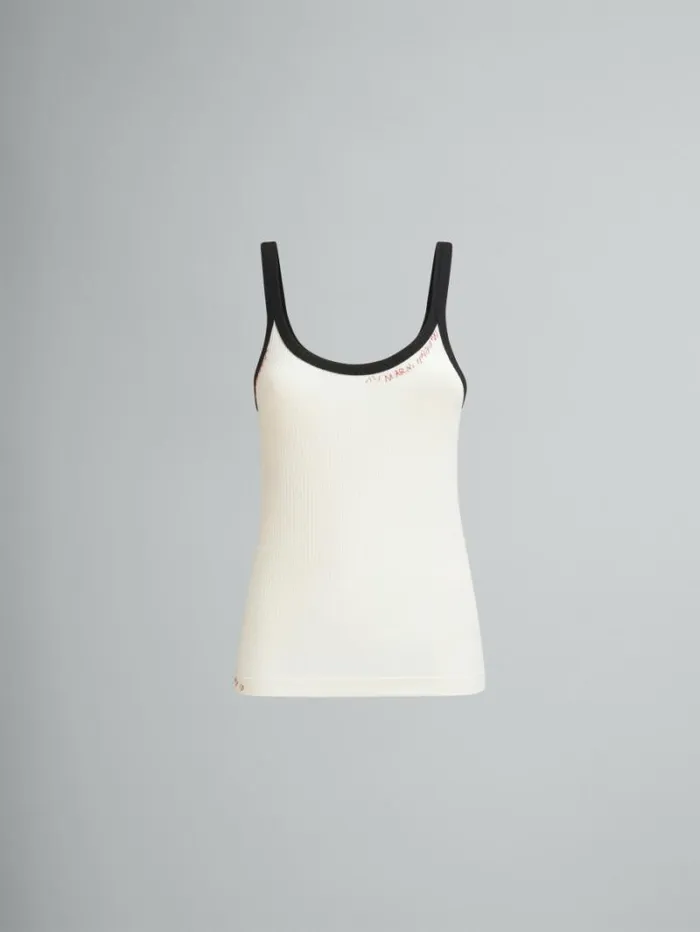 Women Marni Tops and Tshirts White Ribbed Cotton Tank Top With Marni Mending