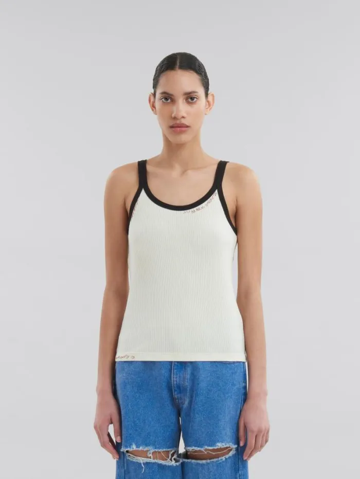 Women Marni Tops and Tshirts White Ribbed Cotton Tank Top With Marni Mending