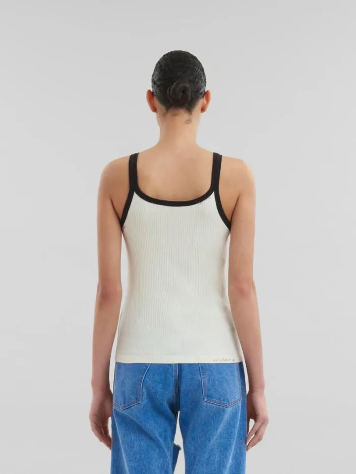 Women Marni Tops and Tshirts White Ribbed Cotton Tank Top With Marni Mending