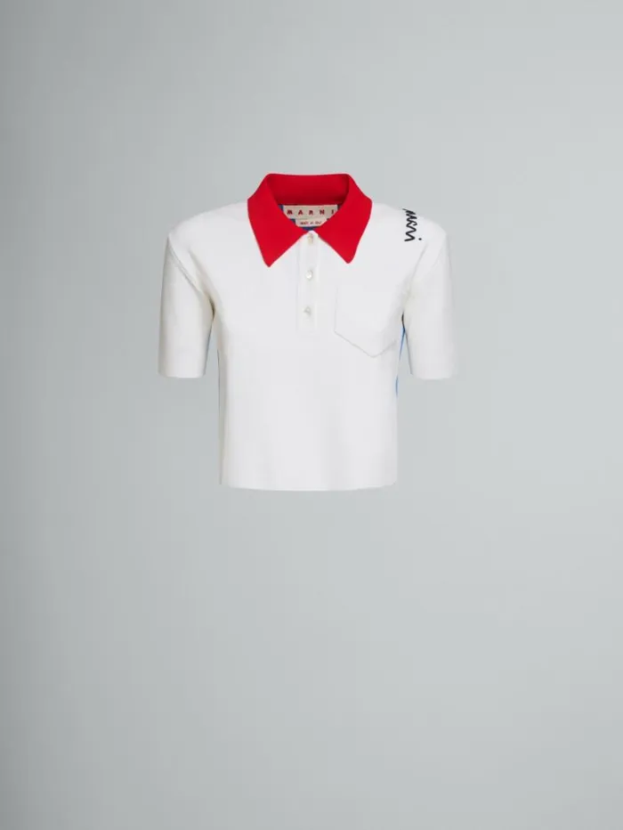 Women Marni Tops and Tshirts White Technical Viscose Polo With Contrasting Back Panel