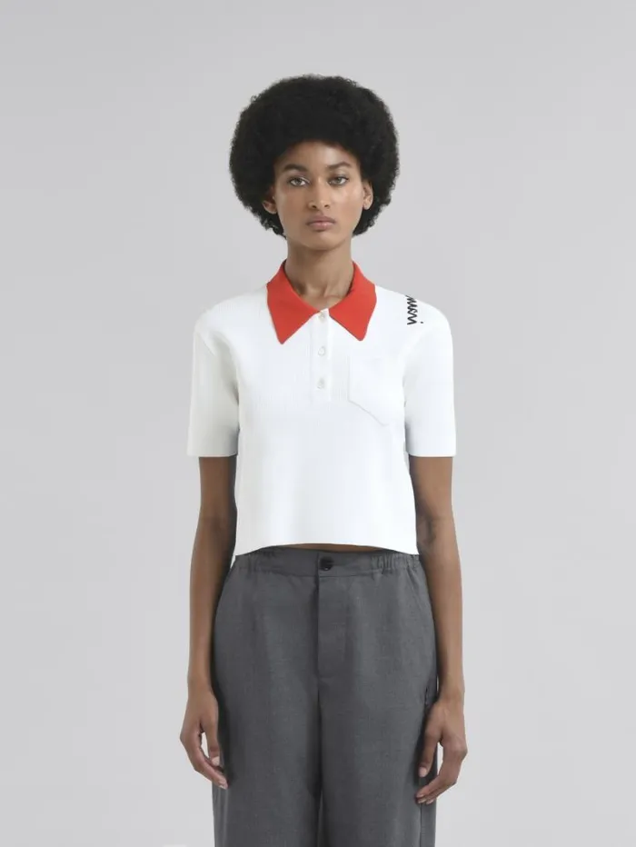 Women Marni Tops and Tshirts White Technical Viscose Polo With Contrasting Back Panel